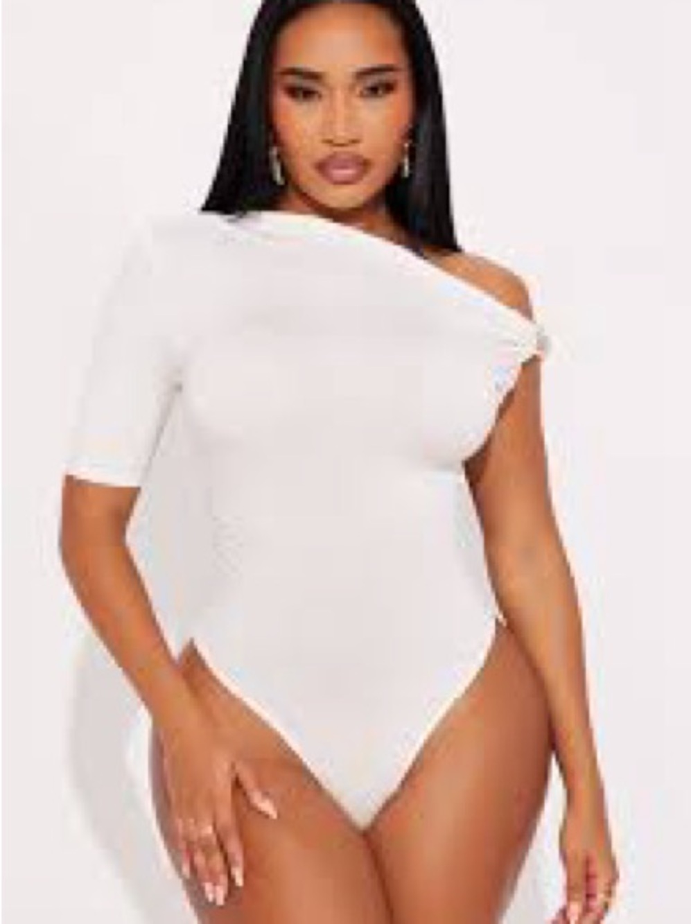 Fashion Nova White One-Shoulder Asymmetric Swim One-Piece